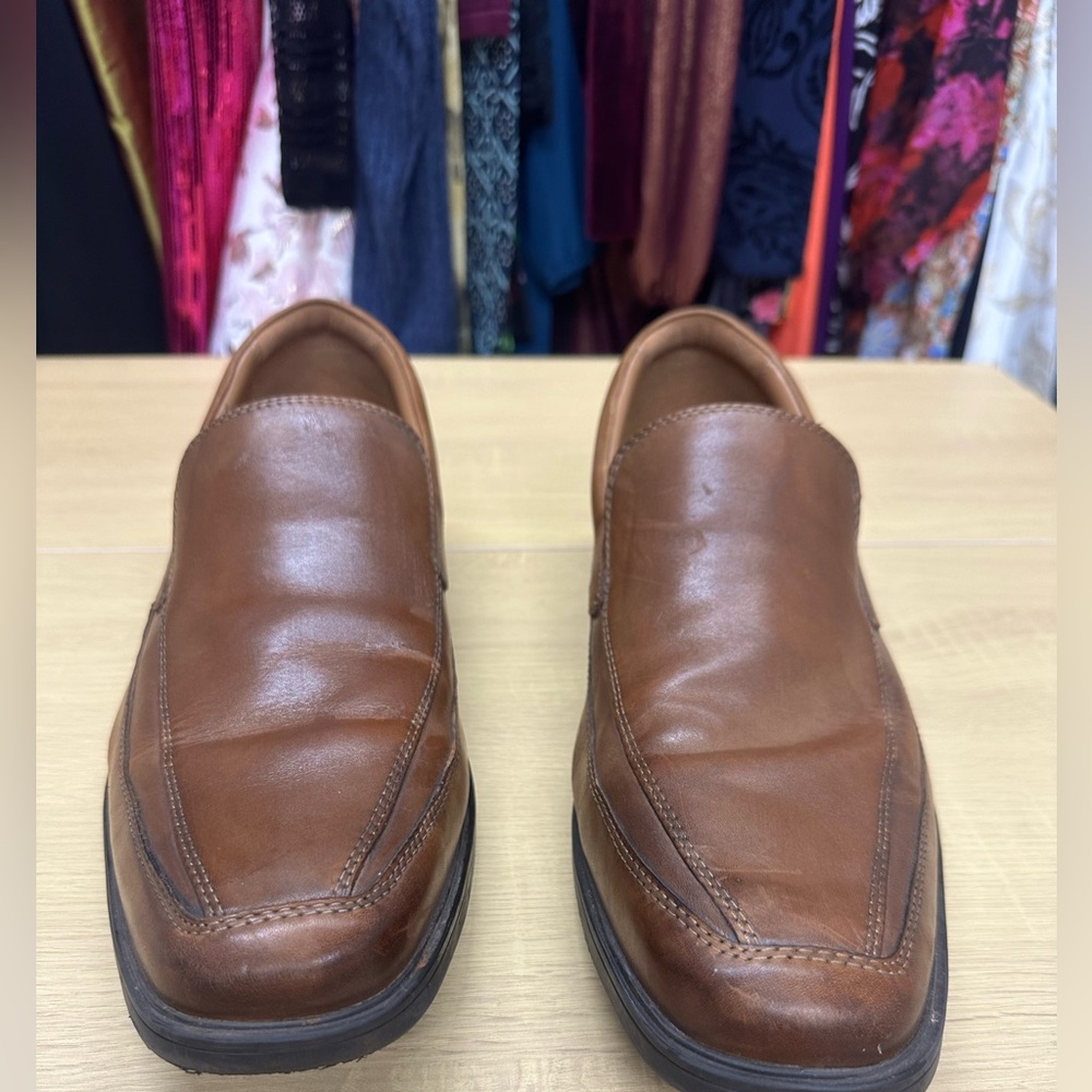 Clarks Collection Tilden Free Men's Dark Tan Leather Loafer Size 14 EUC
